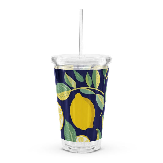 Insulated Clear Plastic Tumbler with Lid and Straw | Lemons