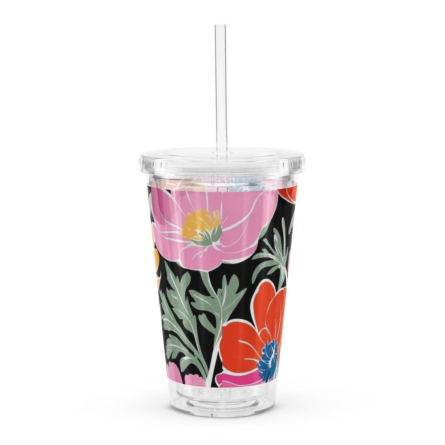 Insulated Plastic Tumbler with Straw - 16 oz