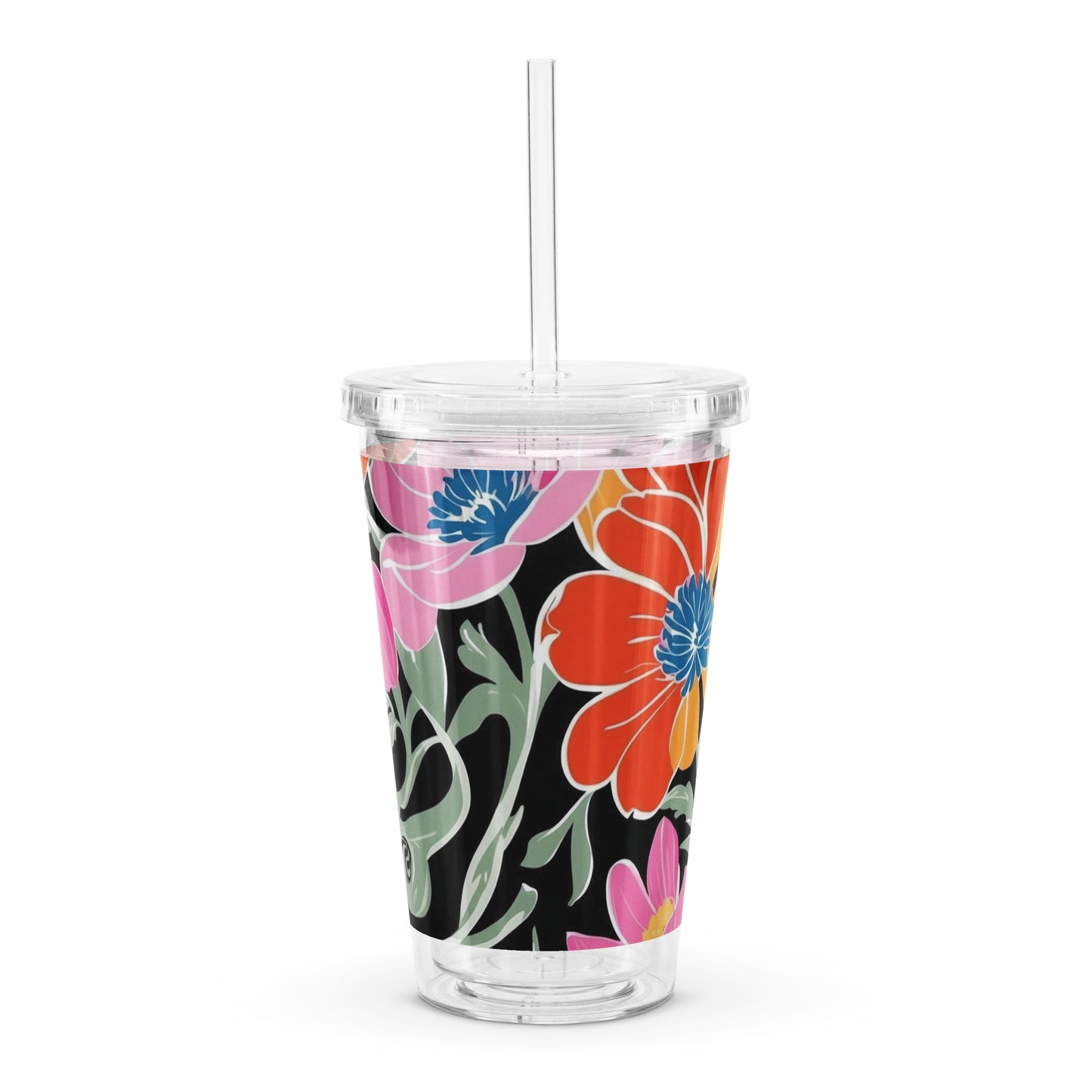 Insulated Plastic Tumbler with Straw - 16 oz