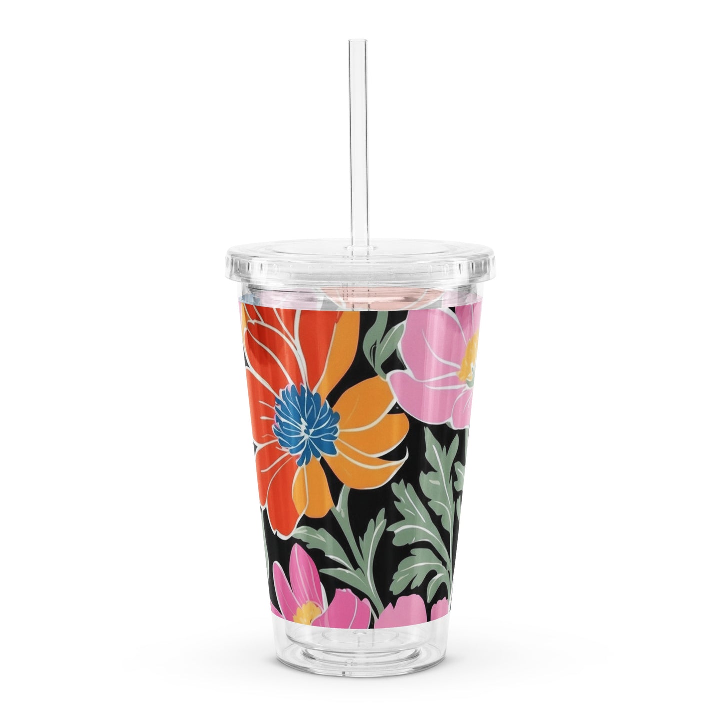 Insulated Plastic Tumbler with Straw - 16 oz