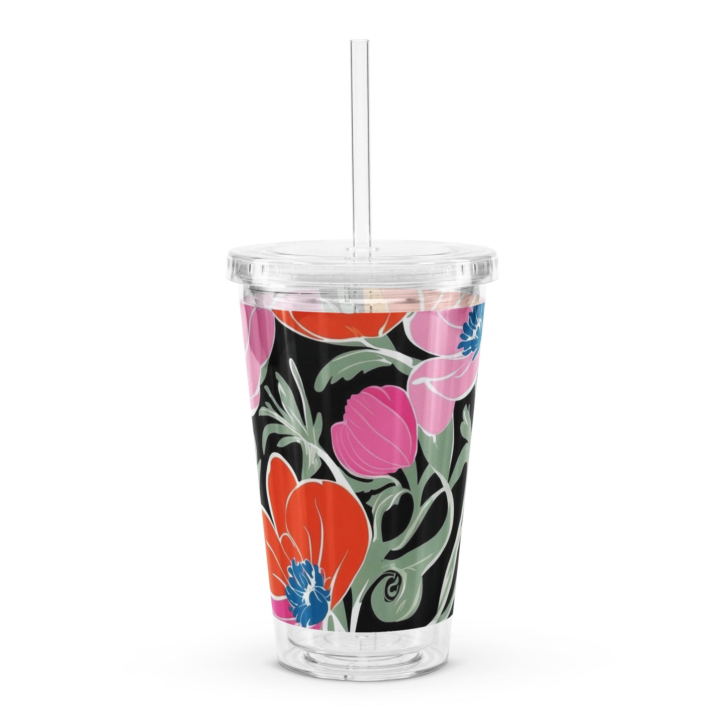 Insulated Plastic Tumbler with Straw - 16 oz