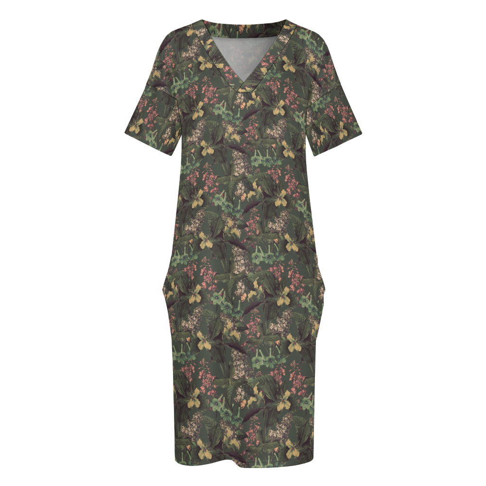 Oversize T-Shirt Dress with Pockets-Verde