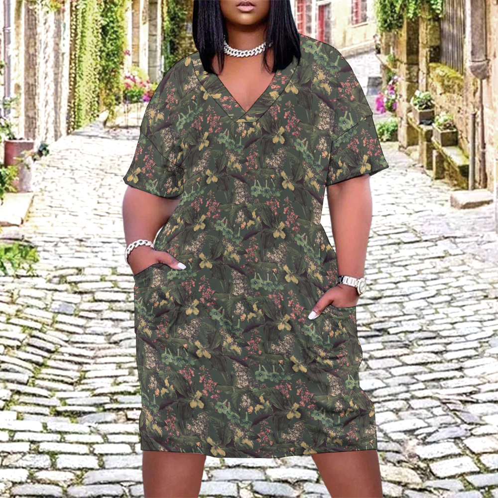 Oversize T-Shirt Dress with Pockets-Verde