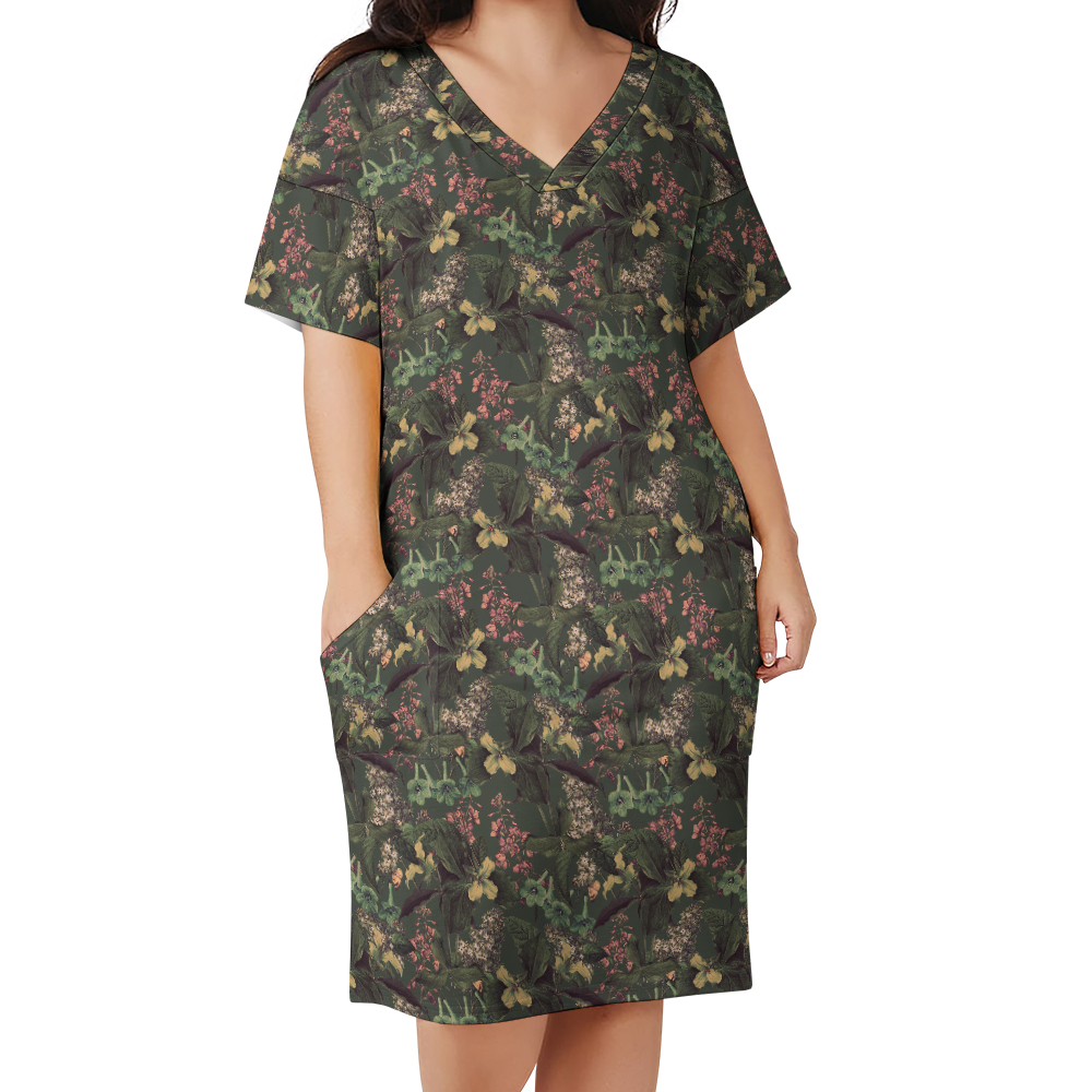 Oversize T-Shirt Dress with Pockets-Verde