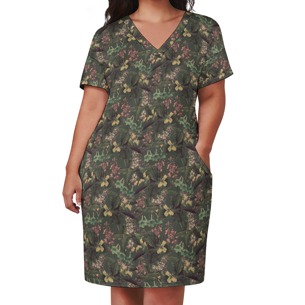 Oversize T-Shirt Dress with Pockets-Verde