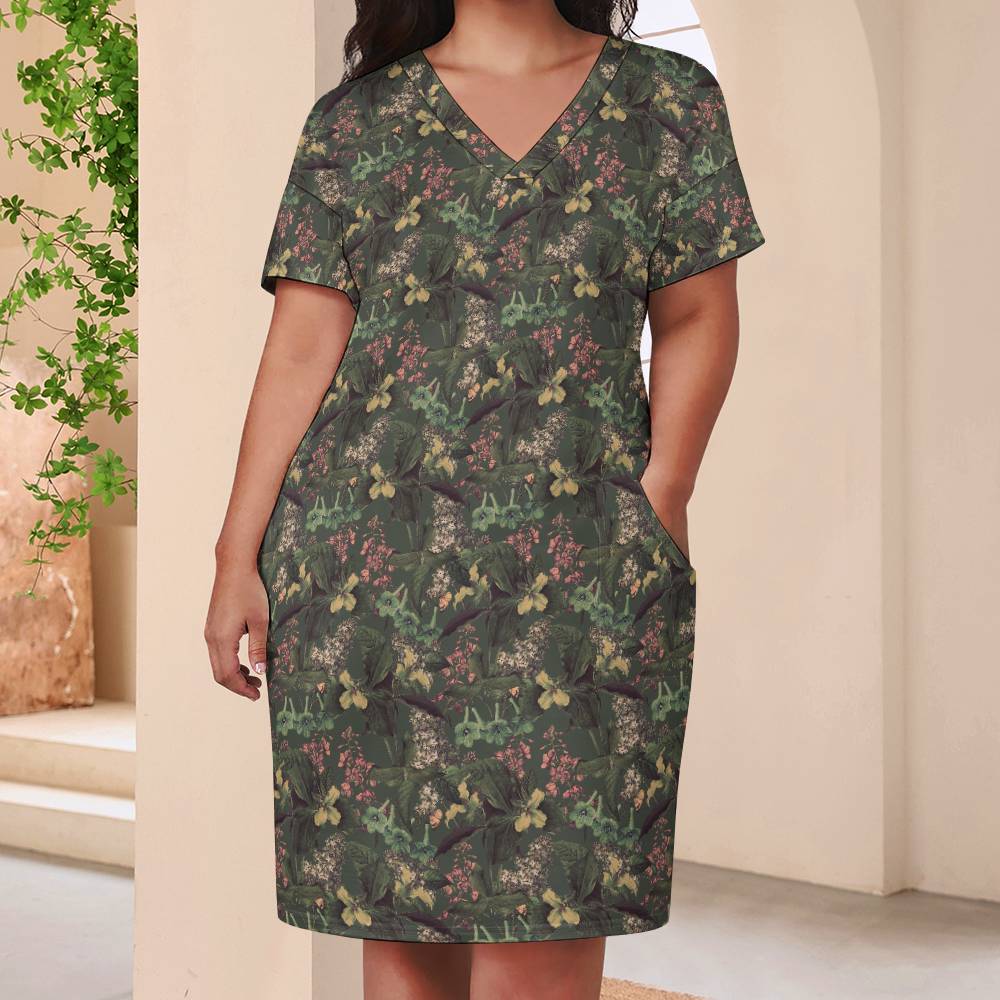 Oversize T-Shirt Dress with Pockets-Verde