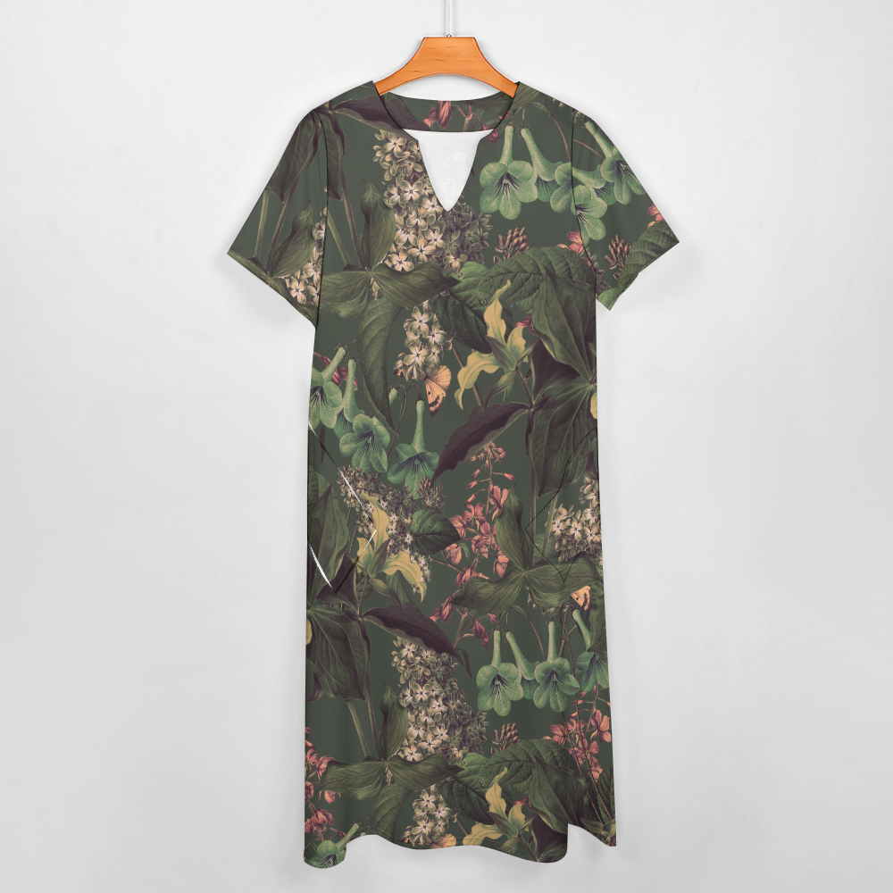 7 Point Sleeve Dress with Pockets-Verde