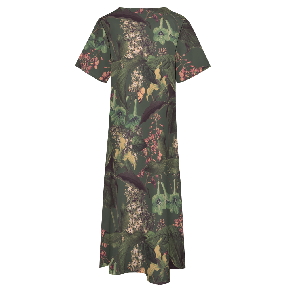 7 Point Sleeve Dress with Pockets-Verde