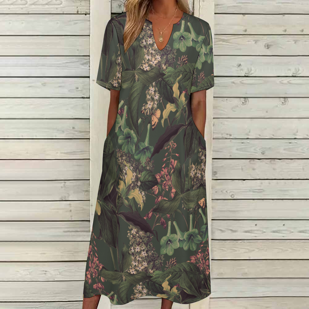 7 Point Sleeve Dress with Pockets-Verde