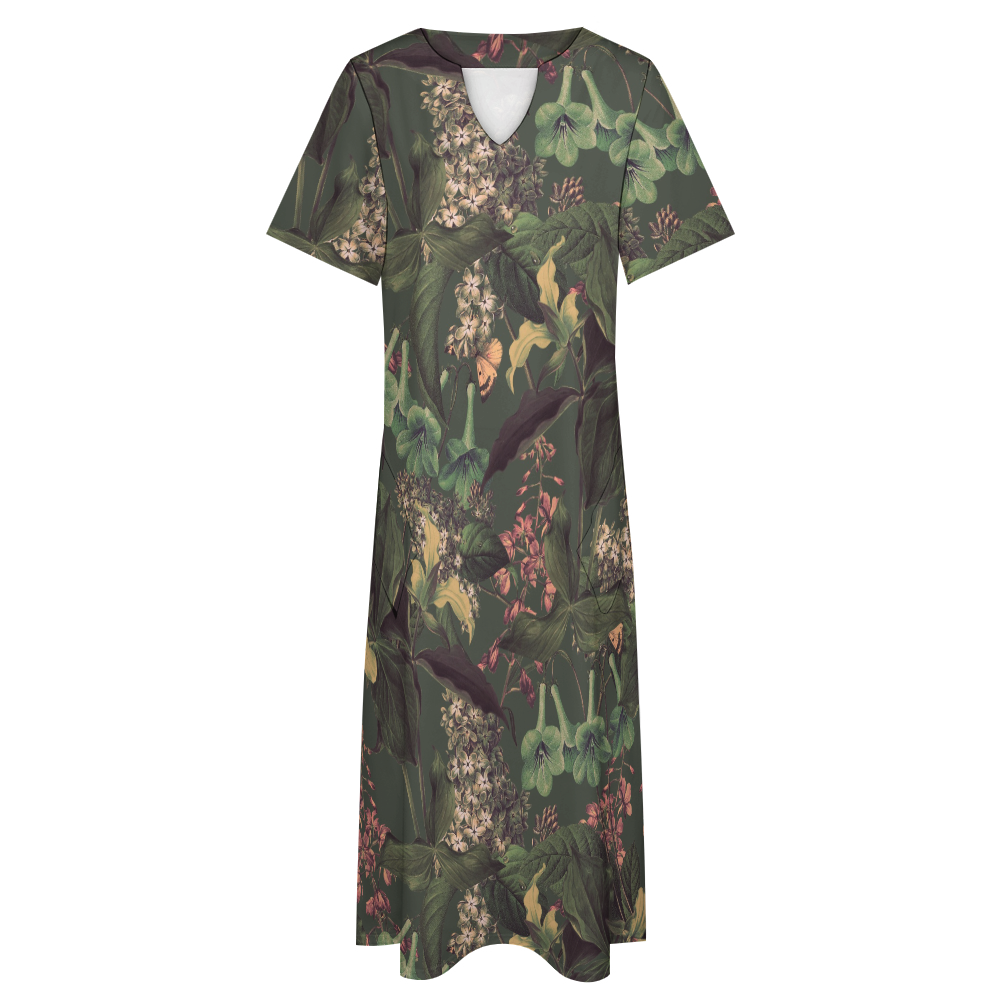 7 Point Sleeve Dress with Pockets-Verde