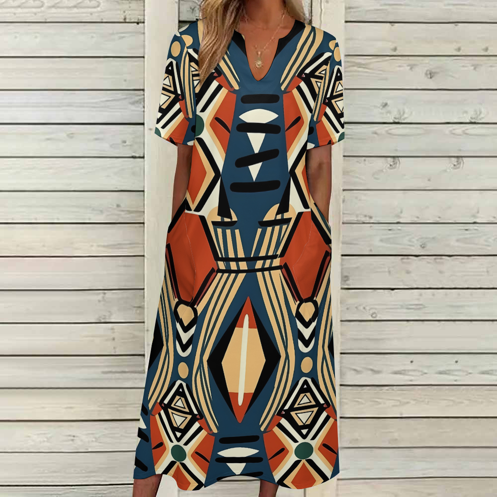 7 Point Sleeve Dress with Pockets-Sahara