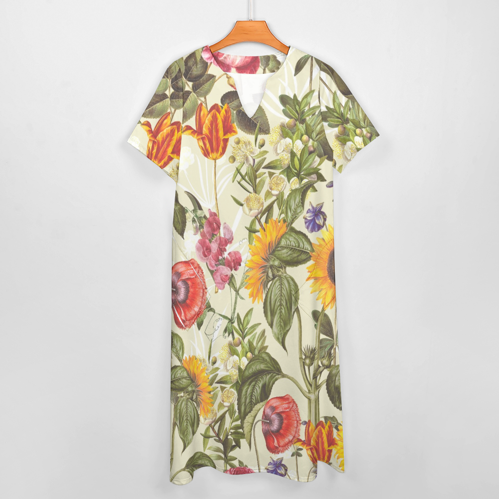 7 Point Sleeve Dress with Pockets-Sunflower