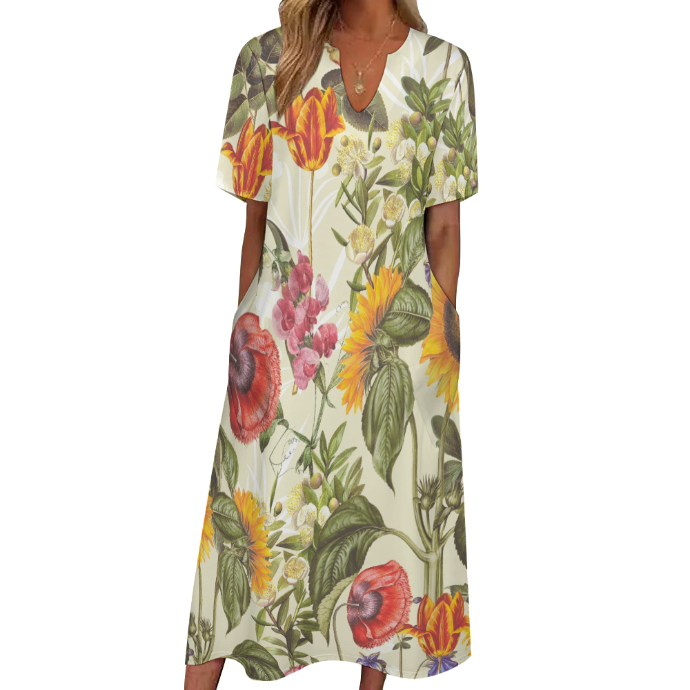 7 Point Sleeve Dress with Pockets-Sunflower