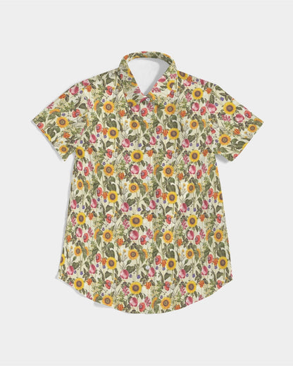 Womens Short Sleeve Button Up Shirt-Sunflower