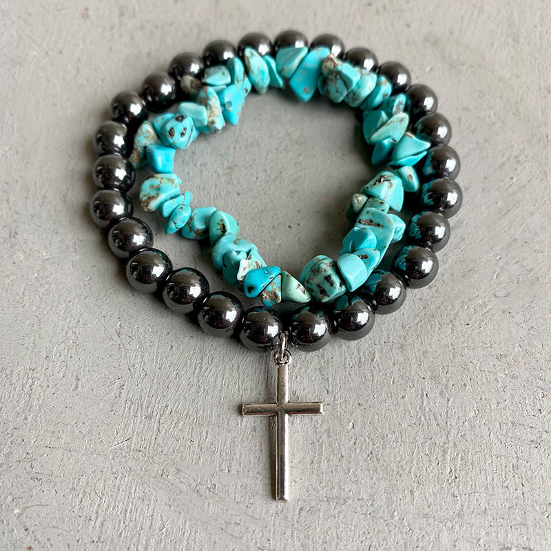 Handcrafted Turquoise Alloy Bracelet - Adjustable