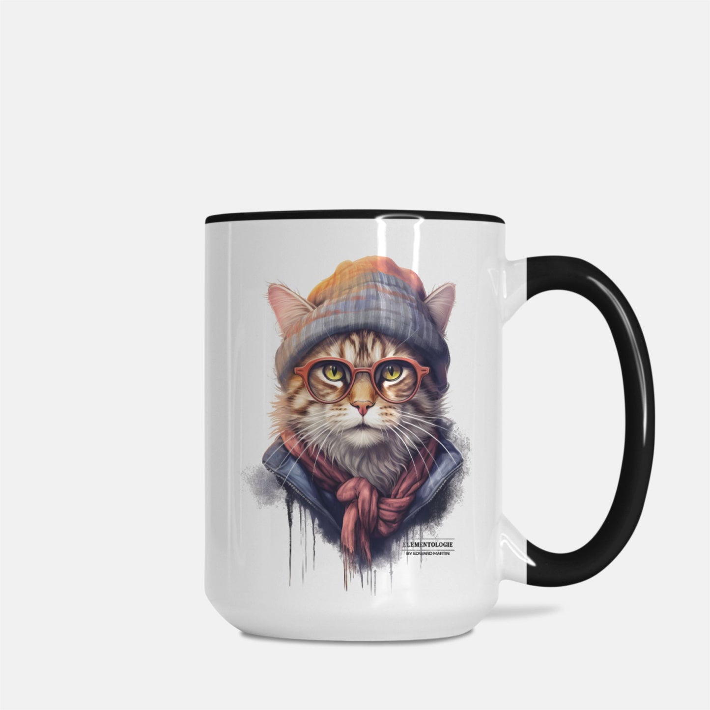 Cat Mug Deluxe 15oz. (Black + White)-Simon