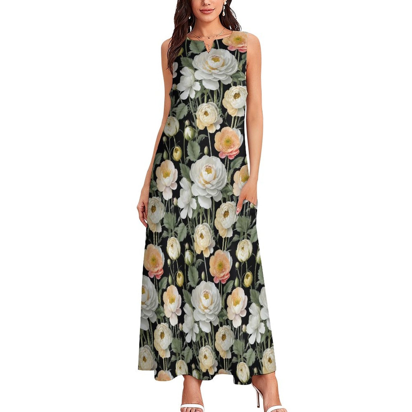 Elementologie: Art On Your Shoulders | Made-to-Order Long Dress with Pockets|Sleeveless Ankle-length Dress with Pockets