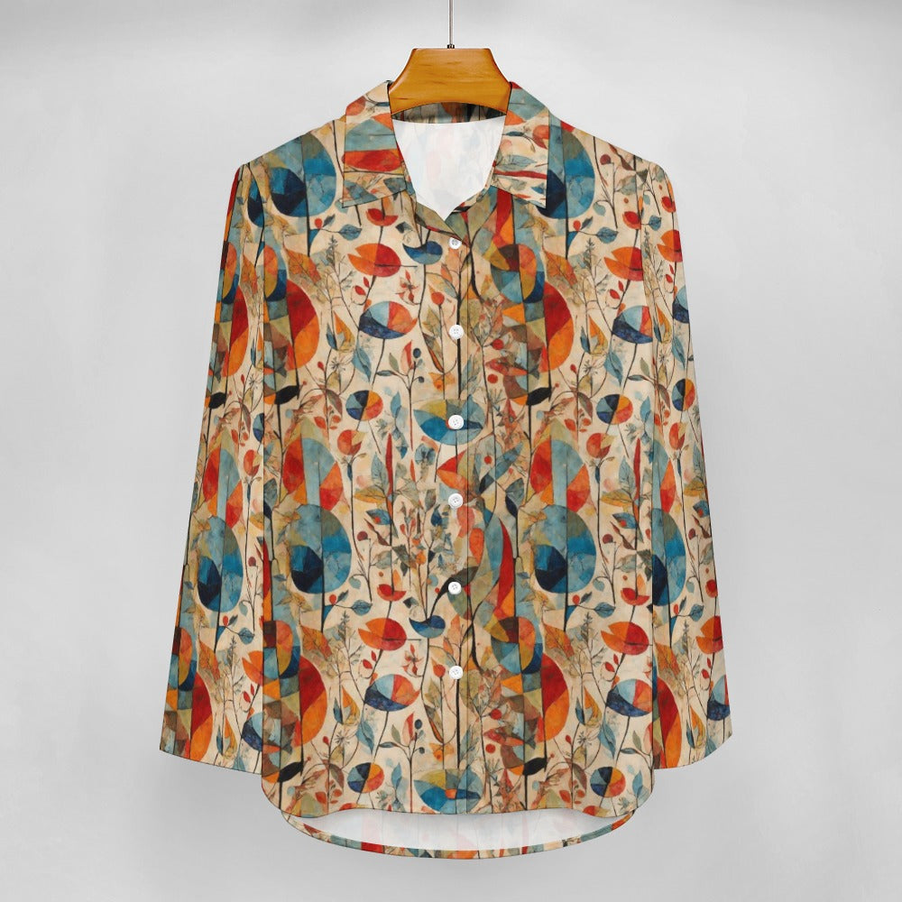 Unique Women's Irregular Hem Shirt|Garden Abstract