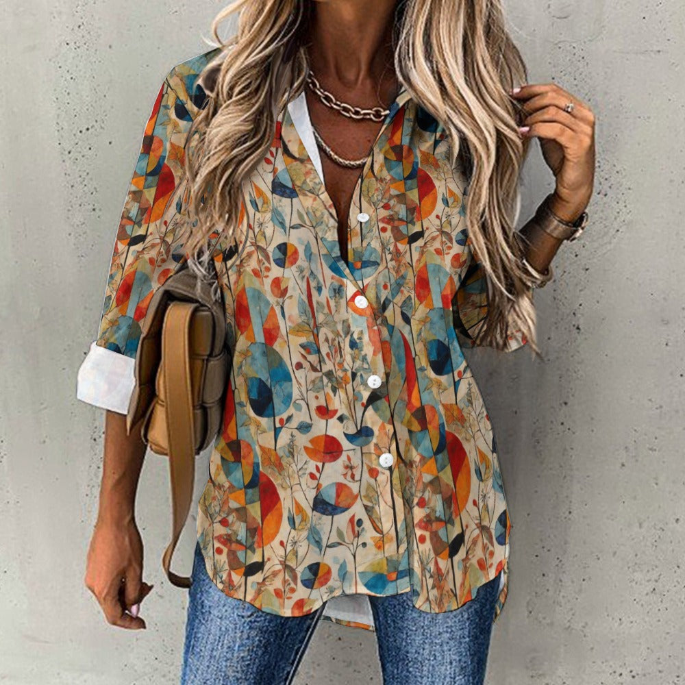 Unique Women's Irregular Hem Shirt|Garden Abstract