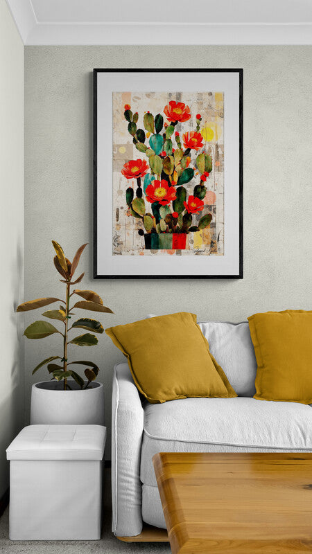 Cacti Art Print - Abstract Collage No. 087 by Edward Martin