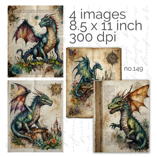 Printable Art Papers | NO. 149 | Instant Downloads |dragons