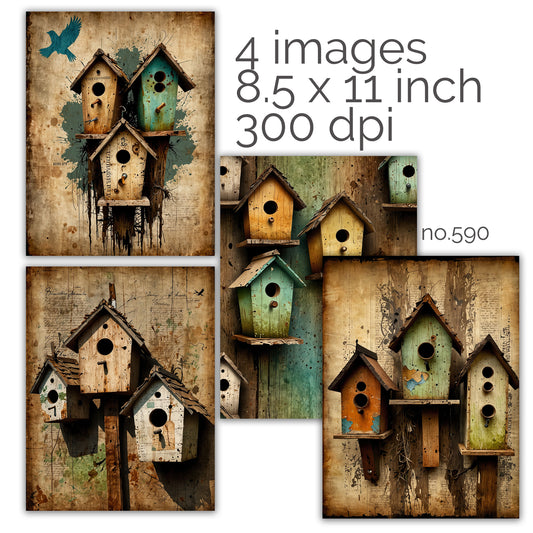 Printable Art Papers | NO. 590 | Instant Downloads |Birdhouses