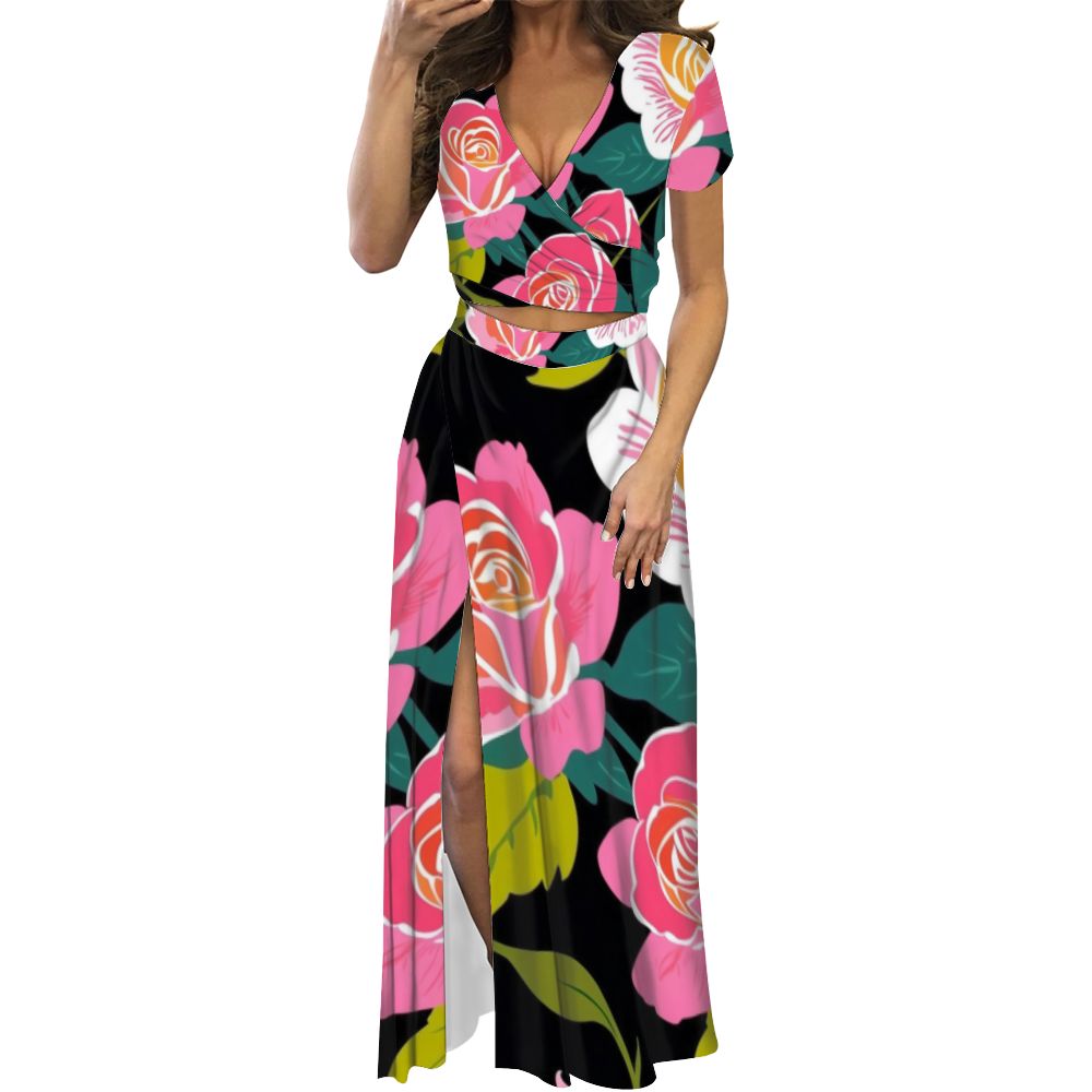 Women's V-neck Top Split Long Skirt