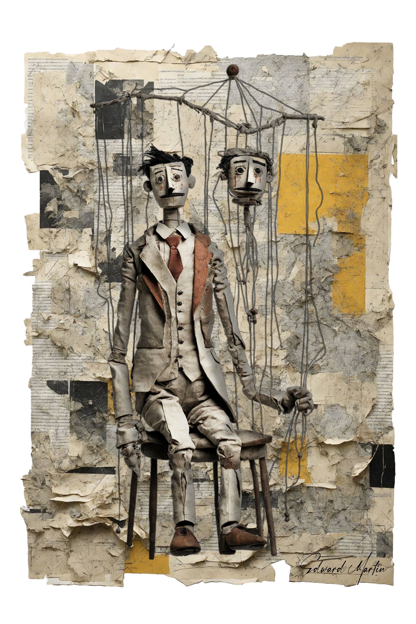 Whimsical Marionette Art Poster - Pierre and Hugo