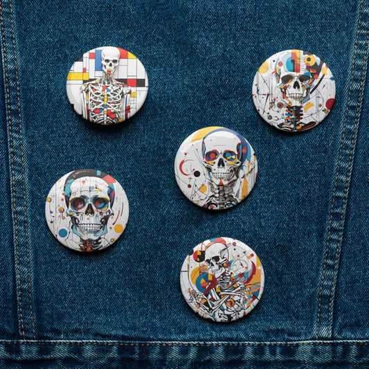 Set of 5 Skeleton Pin Buttons | Modern Art Designs