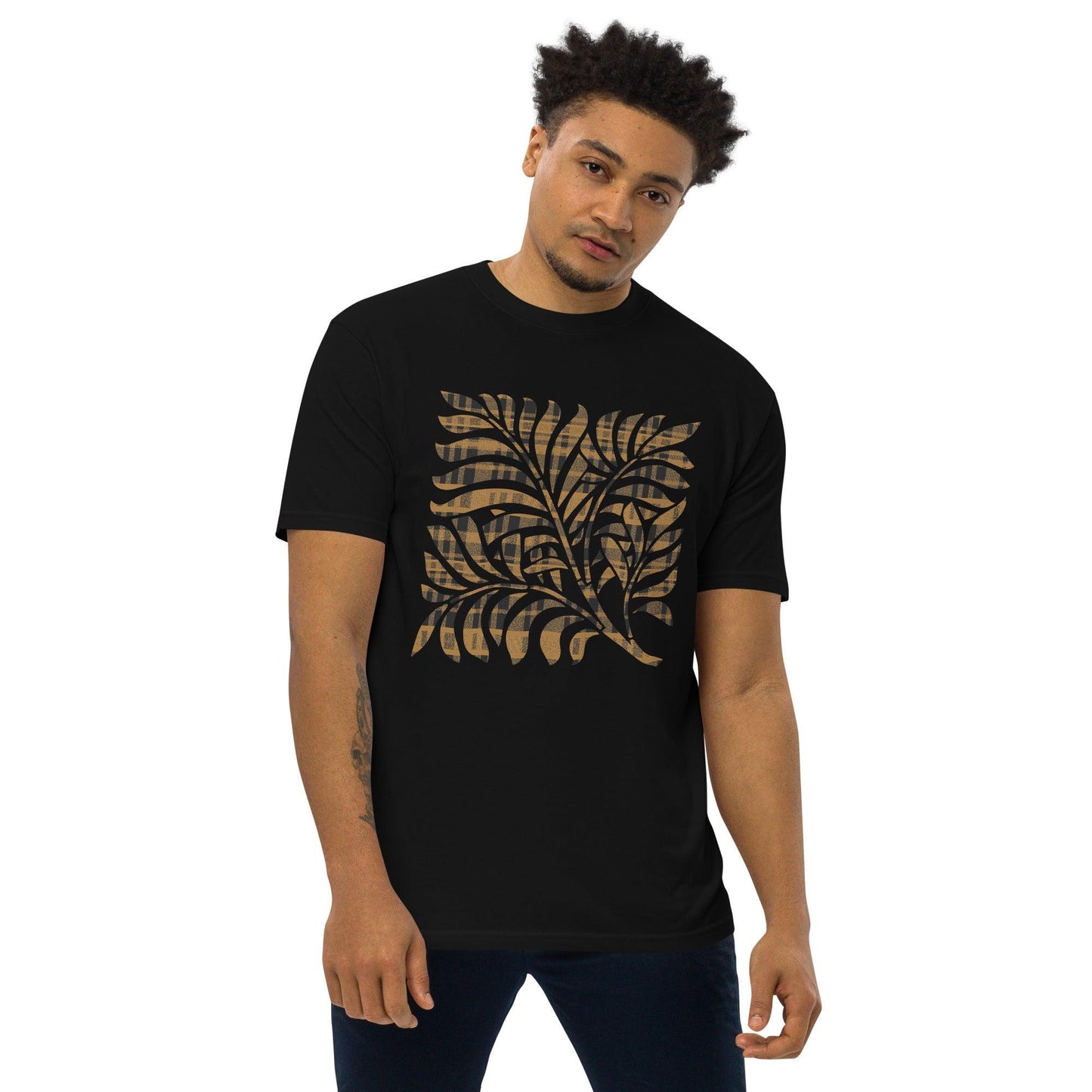 Unisex premium heavyweight tee-Gold Tartan Plaid Graphic - Elementologie