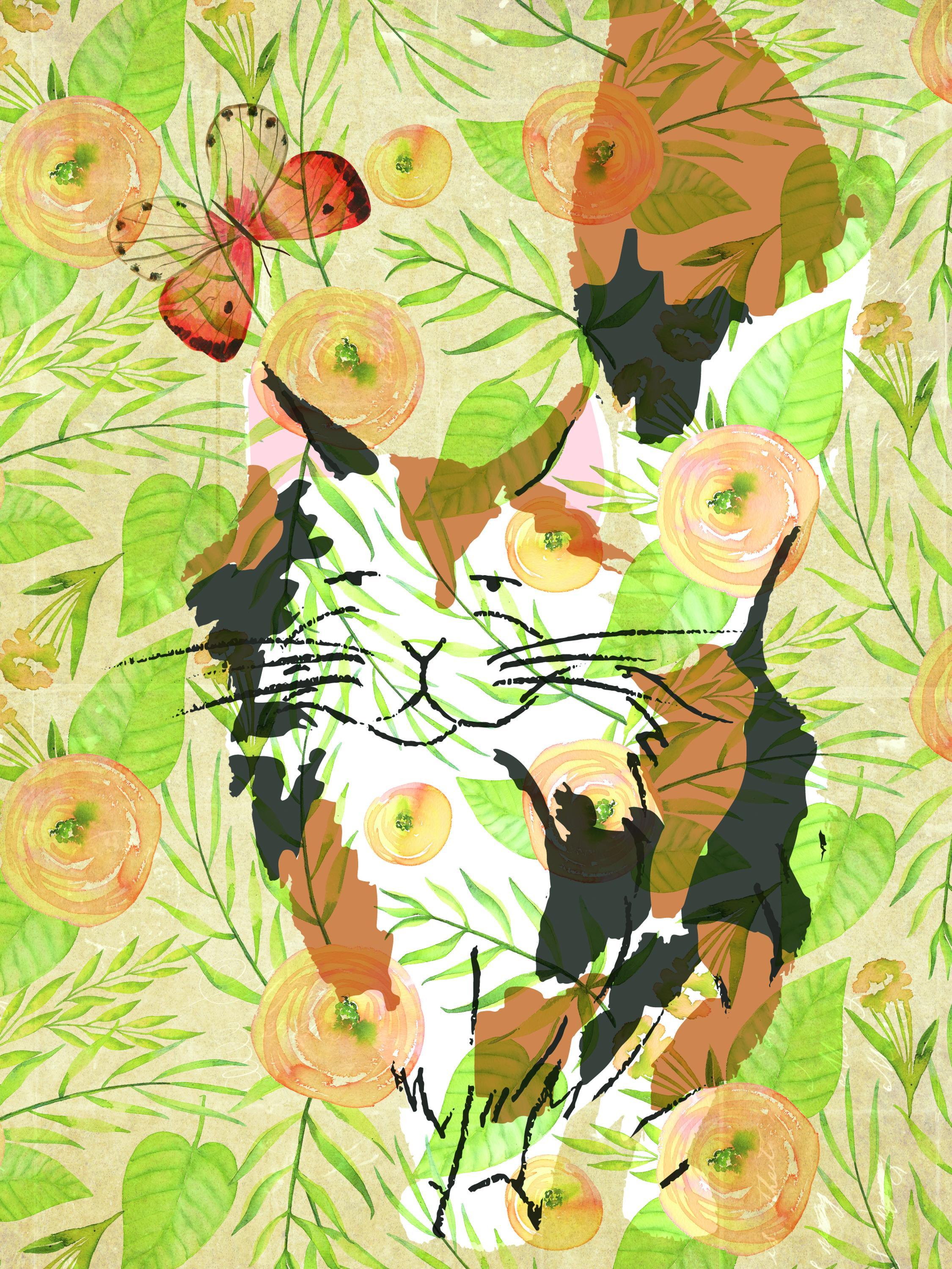 Cat Watercolor Collage Print-No.66347 - Elementologie
