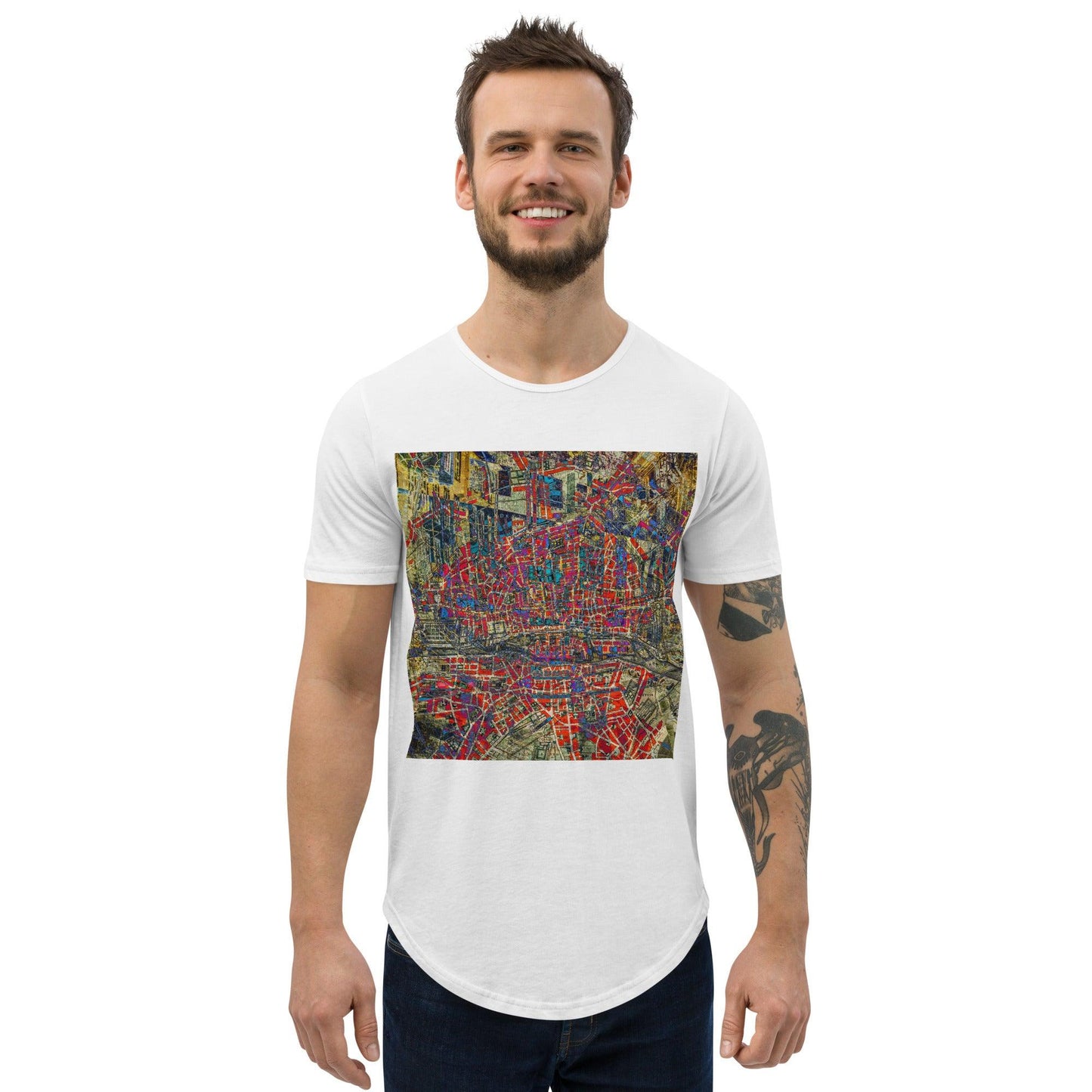 Men's Curved Hem T-Shirt-Abstract Collage No.120 by Edward Martin - Elementologie