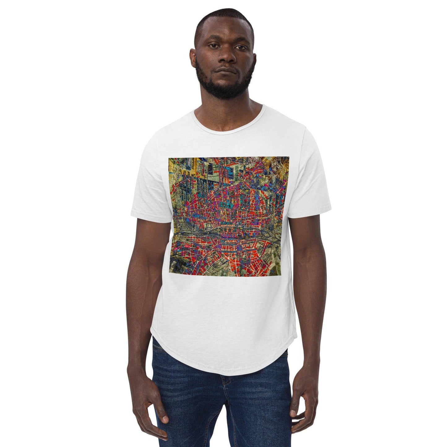 Men's Curved Hem T-Shirt-Abstract Collage No.120 by Edward Martin - Elementologie