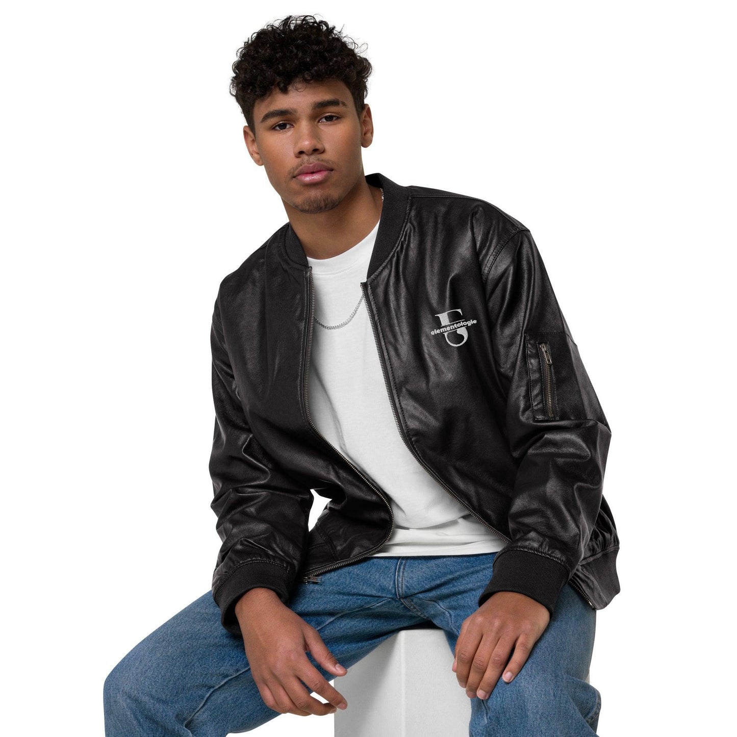 Leather Bomber Jacket-Elementologie Monogram - Elementologie