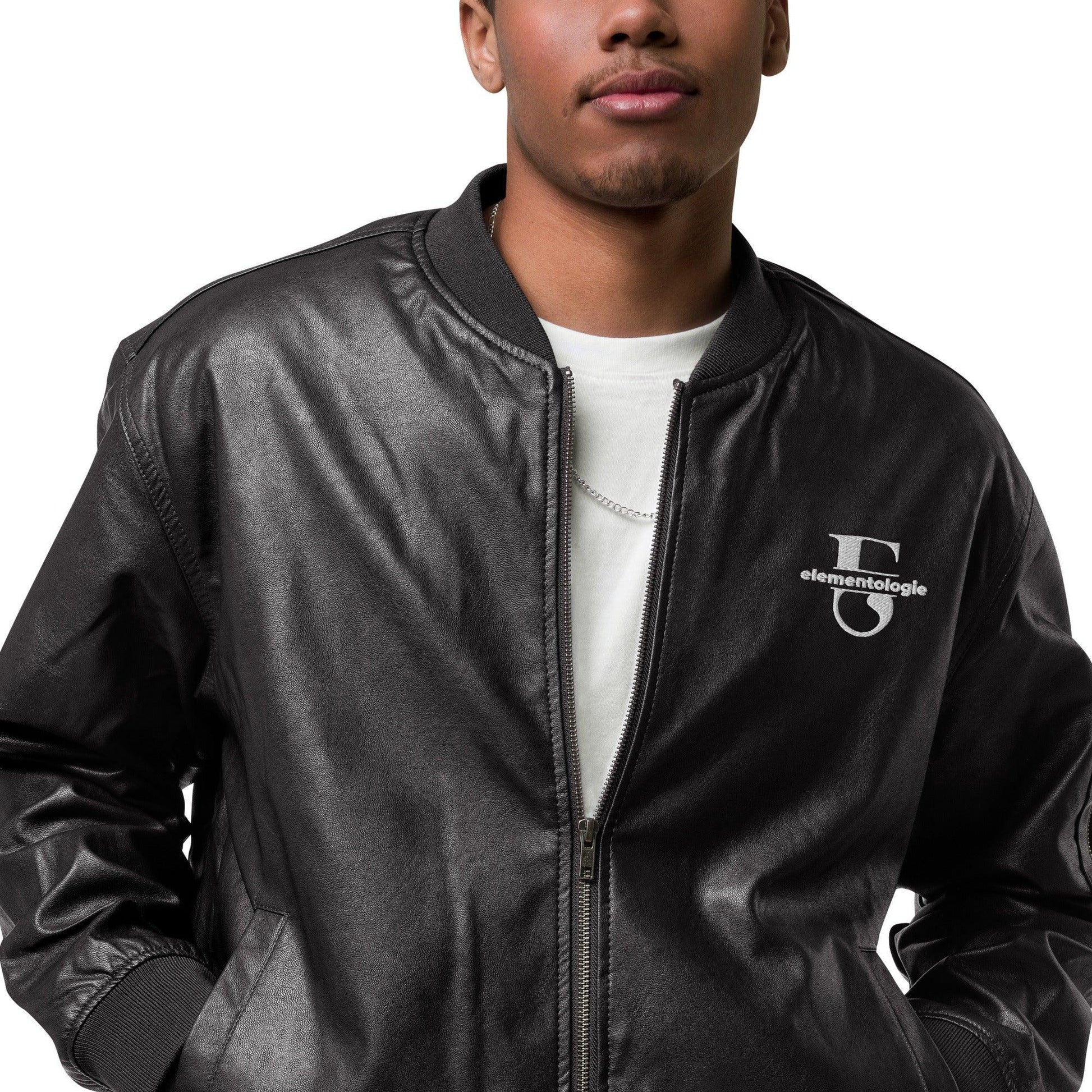 Leather Bomber Jacket-Elementologie Monogram - Elementologie