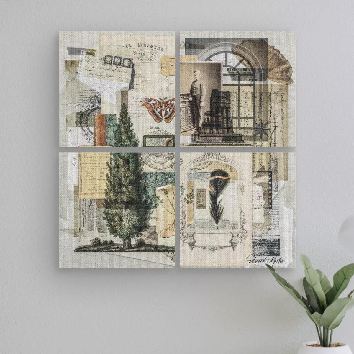 Mural With Frame (4pcs set)-Vintage Collage No.02 - Elementologie