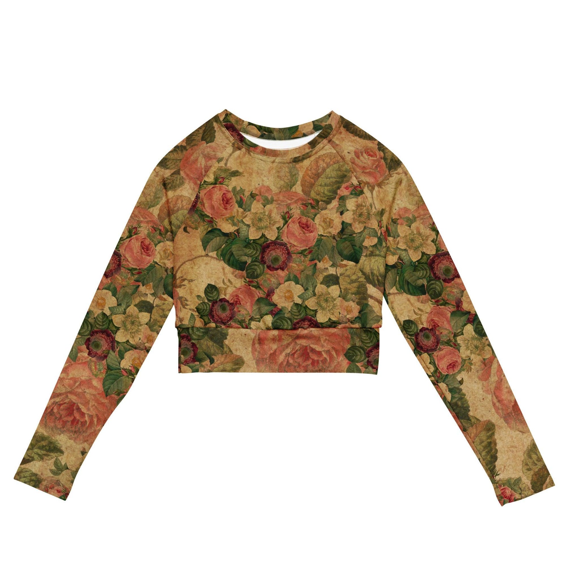 Recycled long-sleeve crop top-Vintage Garden - Elementologie