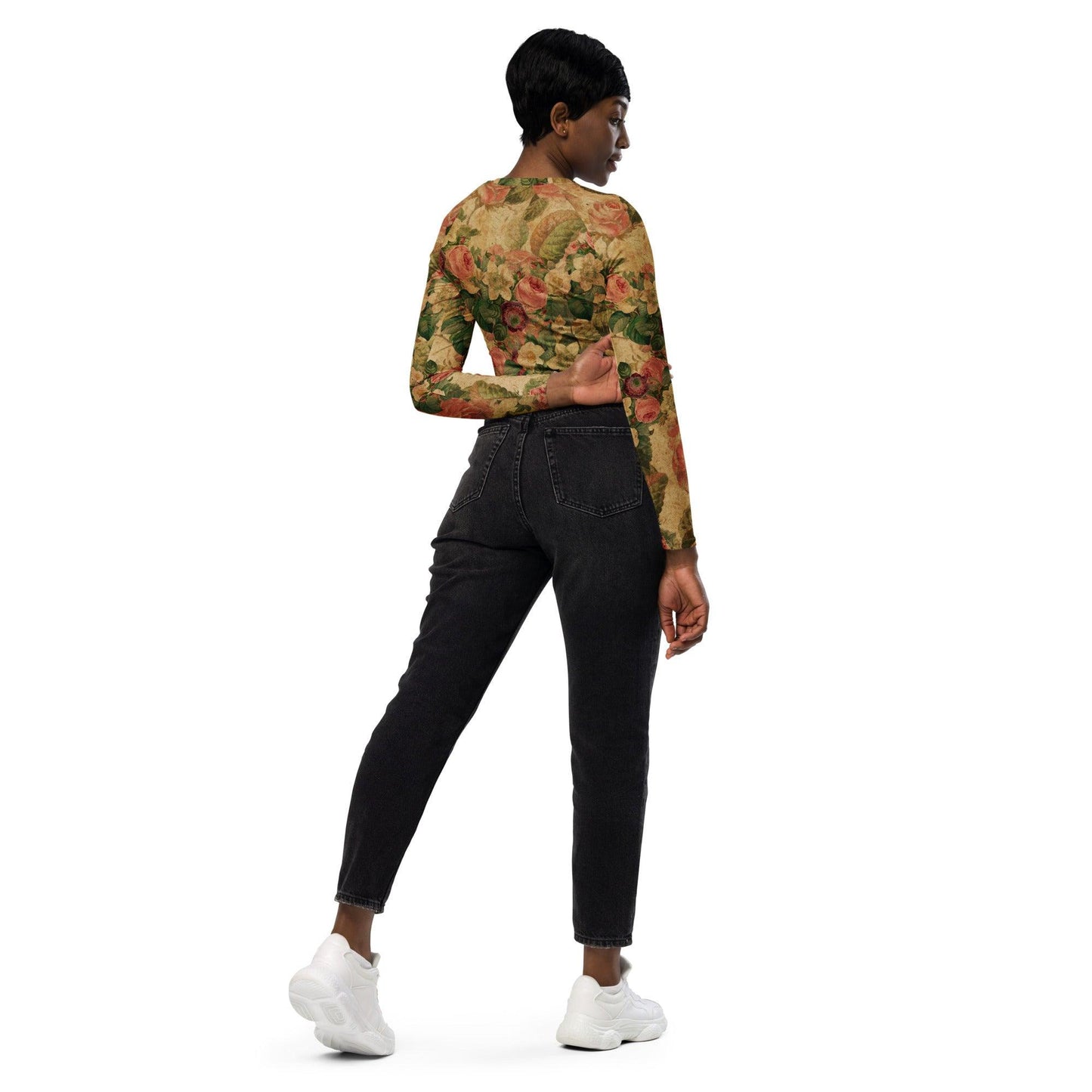 Recycled long-sleeve crop top-Vintage Garden - Elementologie