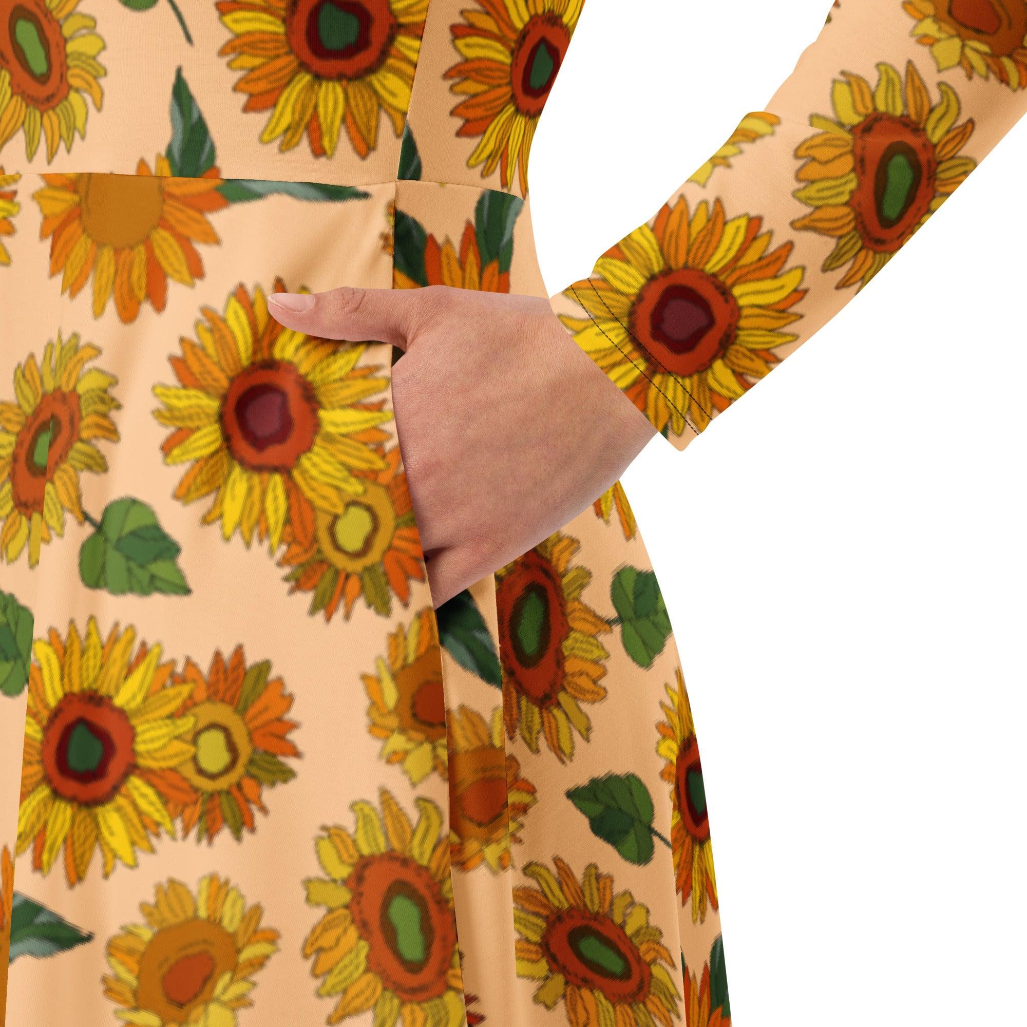 Long Sleeve Midi Dress- Sunflower - Elementologie
