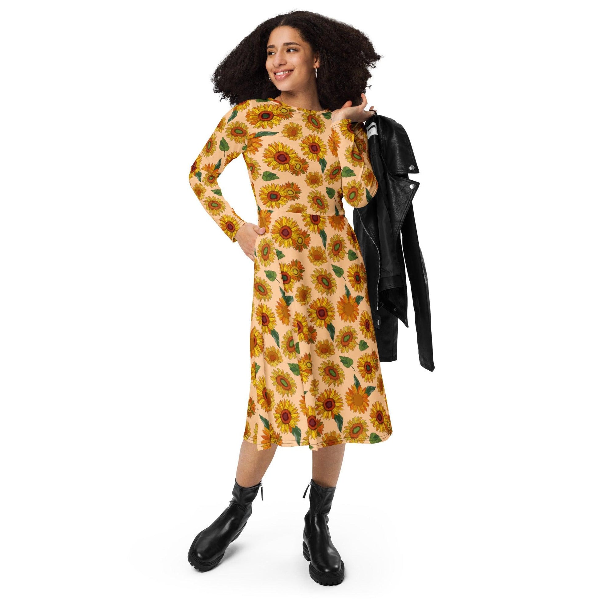 Long Sleeve Midi Dress- Sunflower - Elementologie