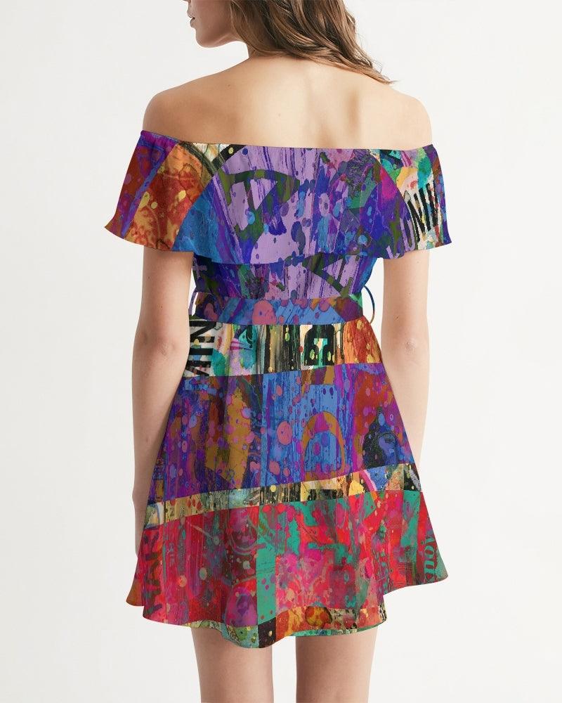 Women's Off-Shoulder Dress-Art Collage No.07 - Elementologie