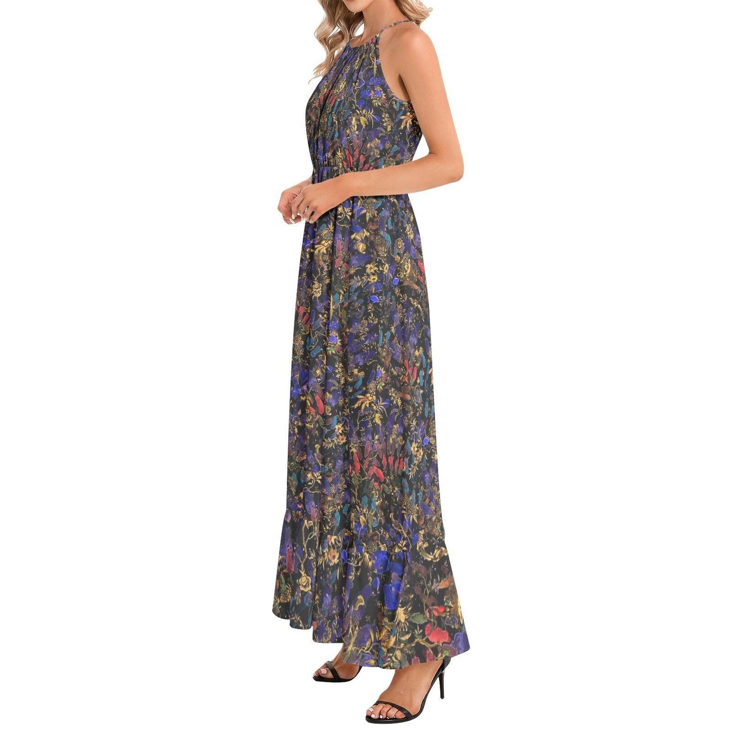 Ruffle Hem Halter Neck Maxi Dress - Elementologie