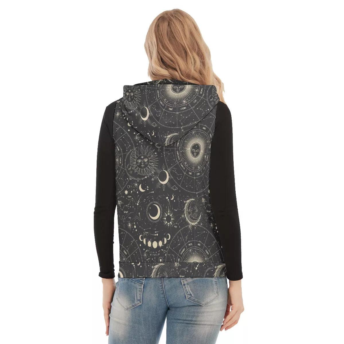 Women's Sleeveless Hoodie With Zipper Closure-Celestial - Elementologie