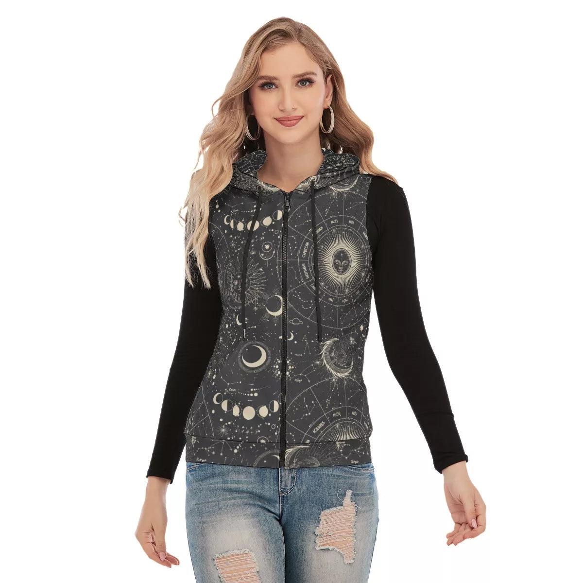 Women's Sleeveless Hoodie With Zipper Closure-Celestial - Elementologie