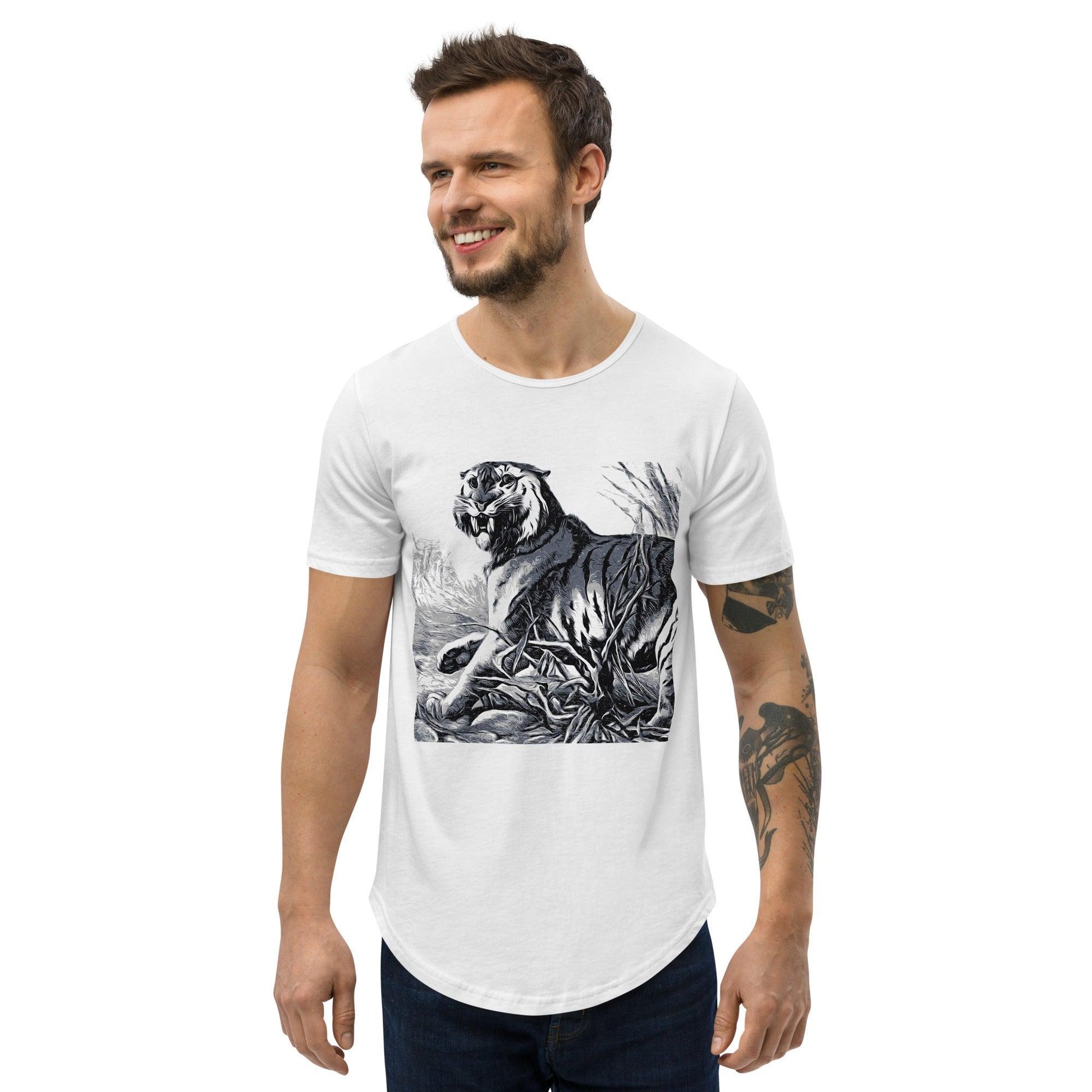 Men's Curved Hem T-Shirt-Vintage Tiger - Elementologie