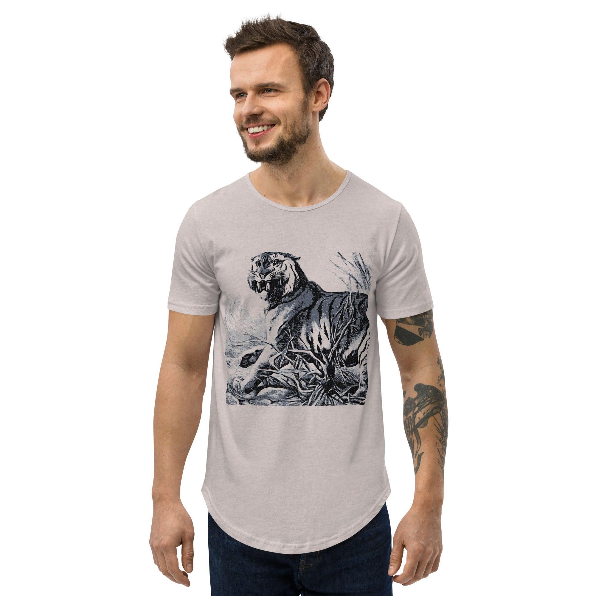 Men's Curved Hem T-Shirt-Vintage Tiger - Elementologie