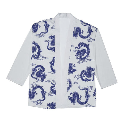 Men's Imitation Silk Pajama Set-Blue Dragons - Elementologie