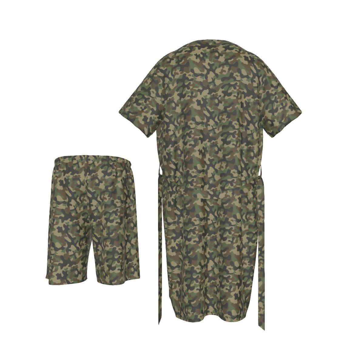 Men's Collarless Faux Silk Pajama Set-Camo - Elementologie