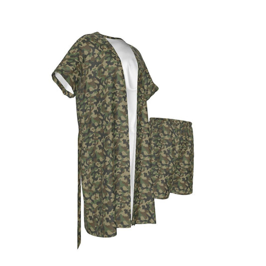 Men's Collarless Faux Silk Pajama Set-Camo - Elementologie