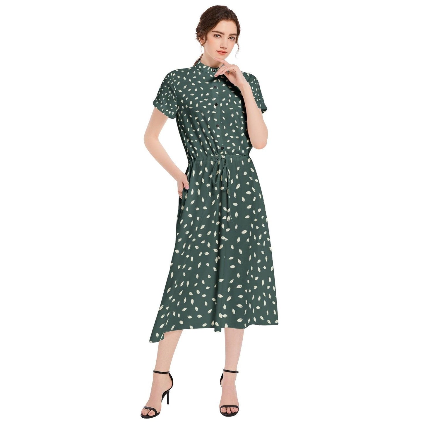 Drawstring Waist A-line Flared Midi Dress - Premium  from Elementologie - Just $99! Shop now at Elementologie